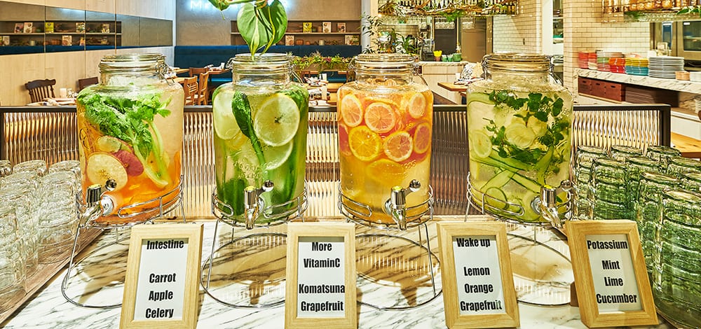 Fruit and vegetable drinks inside Mr. Farmer