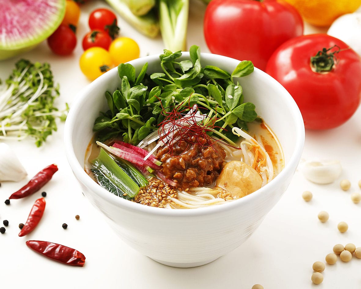 T's TanTan vegan sesame ramen with fresh vegetables